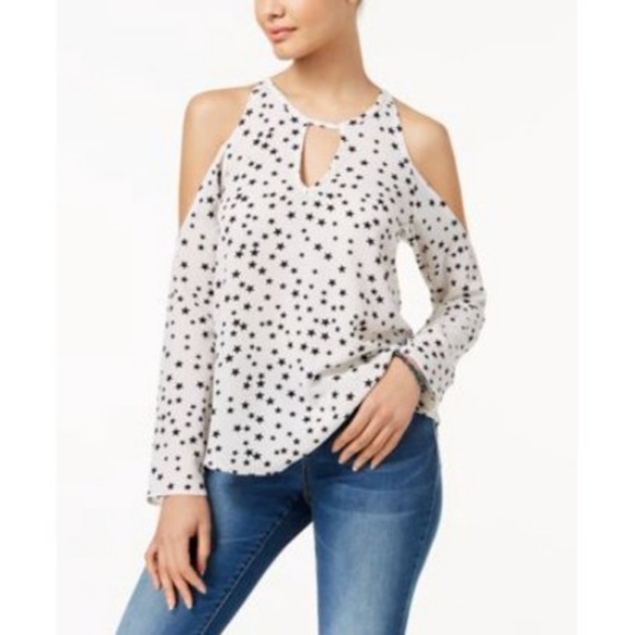 7 Sisters Tops - 7 Sisters Juniors Printed Cold-Shoulder Top Blouse